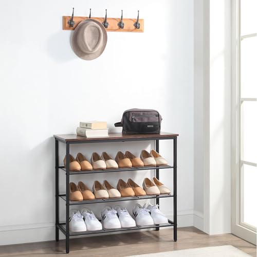 4-Tier Shoe Rack Organizer, Metal Mesh Shoe Storage Shelf, for Entryway, Hallway, Closet, Dorm Room, Industrial, Rustic Brown - size: 4-Tier