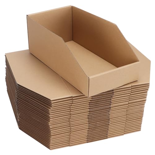 ZBEIVAN Corrugated Cardboard Storage Bins,12x6x4.5inch, 35 Packs, Brown - color: Brown, size: 12x6x4.5 inch
