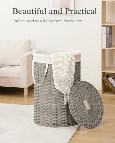 SETVSON Large Laundry Hamper Laundry Basket Round 34.3 Gal (130 L) Handwoven Wicker Laundry Baskets Rattan Laundry Basket with Laundry Bag Handles 2 Mesh Bags for Living Room Bedroom Gray - color: Gray, size: 130L
