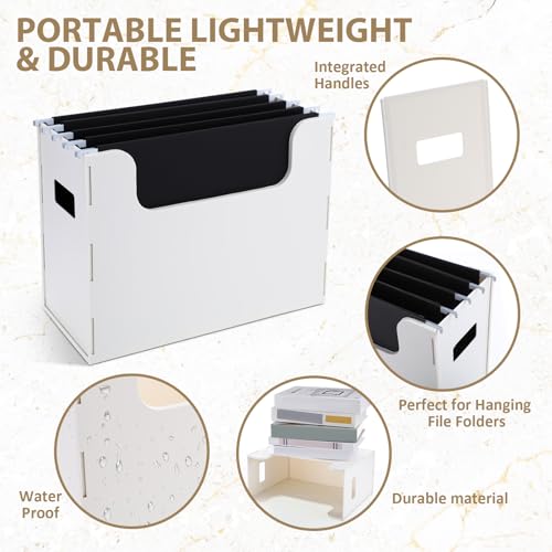2 Pcs Portable Desktop File, Side Handles, Filing Organizer, Hanging File Folders, Letter Size for Schools Office Home (White) - color: White