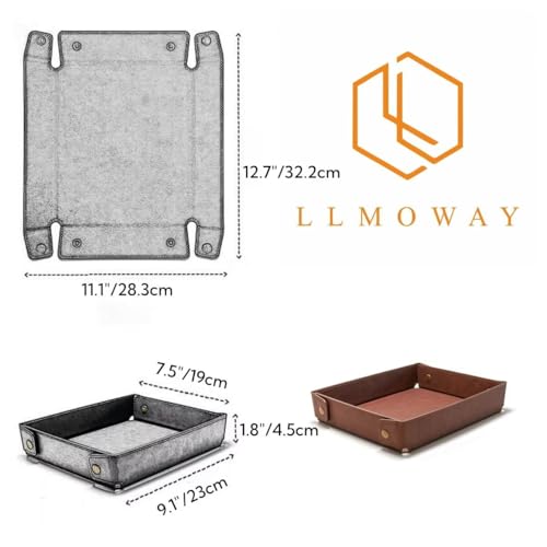 LLmoway PU Leather Valet Tray Nightstand Desk Organizer for Men Women Home Office Phone Watch Jewelry Glasses Keys Coins Storage - color: Light Coffee