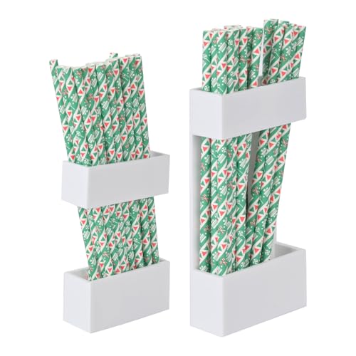 2 PACK Acrylic Straw Holder for Cabinet Doors, Reusable Straw Organizer with Ultra-Sticky Adhesive, Small Kitchen Accessories Container, Fits Both Short & Long Straws (White) - color: White