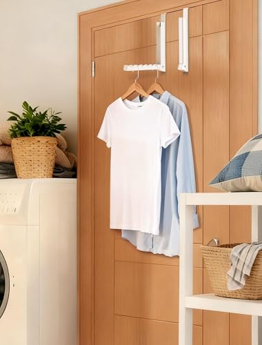 2-Packs Over the Door Hanger Hooks with Extra Anti-slip Pads, Metal Folding Clothes Drying Racks for Laundry, Dorm, Portable Space Saving Coat Towels Organizer Rack for Travel, Hanging Storage