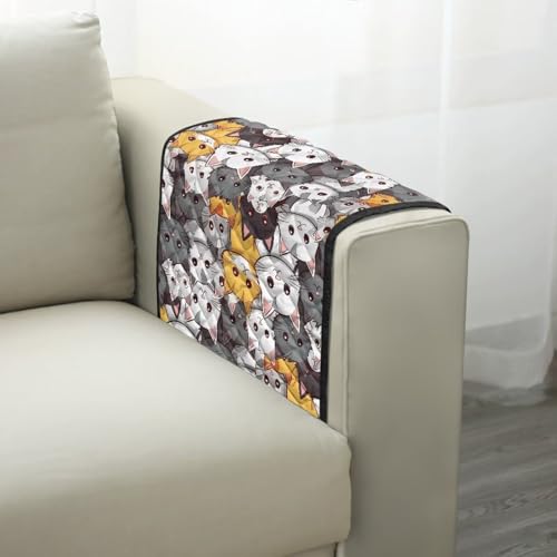 Cartoon Cat Print Armrest Cover for Sofa Diamond Pattern Couch Arm Protector with 2 Pockets Anti-Slip Armchair Slipcovers for Dogs Cats Pet Loveseat Arm Covers - color: Cartoon Cat
