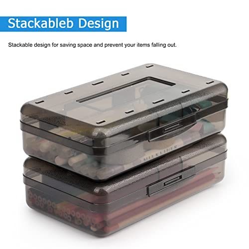 Tamaki 1 Pack Plastic Pencil Box Large Capacity Pencil Boxes Clear Boxes with Snap-tight Lid Stackable Design and Stylish Office Supplies Storage Organizer Box, Black - color: Black