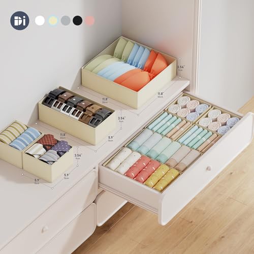 DIMJ Drawer Organizer Clothes, 18 Pack Dresser Organizer, Foldable Closet Organizers and Storage, Fabric Dresser Bins, Drawer Dividers for Nursery, Baby Clothes, Underwears, Sock (Beige) - color: Beige, size: 18 Pack