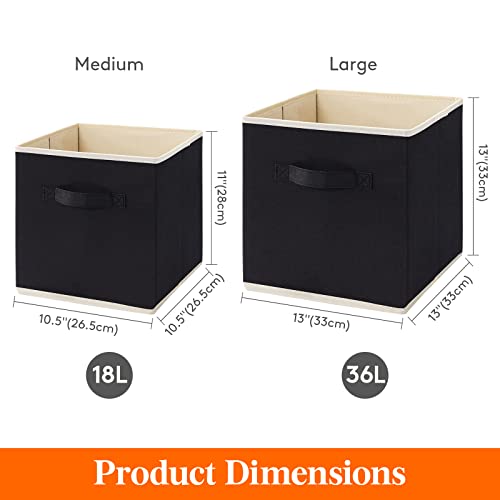 Lifewit Storage Cubes, Foldable Decorative Fabric Storage Baskets for Organizing Home Organizers with Handles for Shelves, Closet, 13 Inch Bins, 36L Black, 6 Packs - color: Black, size: 6pcs-13INCH