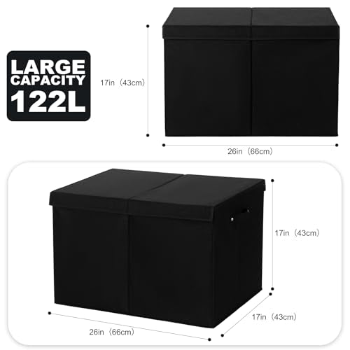 popoly 122L Large Toy Box Chest with Lid, Foldable Toy Storage Organizer Bin Boxes with Removable Divider for Kids, Boys, Girls, Nursery, Playroom, 26"x17" x17"(Linen Black) - color: Extra Large Black