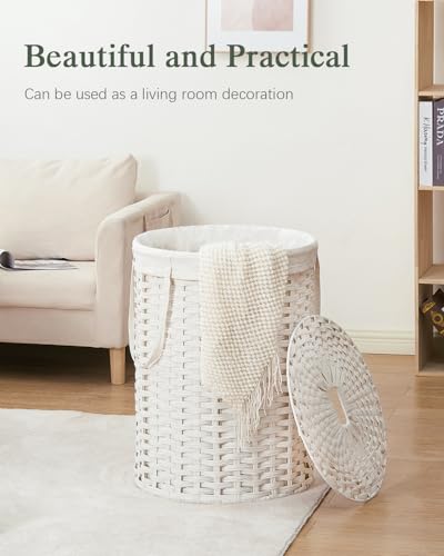 SETVSON Laundry Basket with Lid Round Rattan Laundry Hamper with Lid and Handles 29.1 Gal (110 L) Handwoven Woven Basket with Removable Bags and 2 Mesh Bags for Bathroom Living Room White - color: White, size: 110L