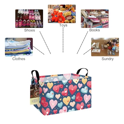 HUNRUNG Rectangle Storage Basket Cute Canvas Organizer Bin for Pet/Children Toys, Books, Clothes Perfect for Rooms/Playroom(REC-Colorful Heart) - color: REC-Colorful Heart