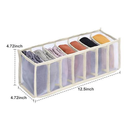 Underwear Storage Organizer, 7-Compartment Foldable Drawer Divider for Home, Closet, and Travel Use, Mesh Fabric Underwear Organizer Box (Off White) - color: 1 Off White