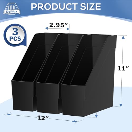 Delifox 3 Pack Magazine Rack, Plastic File Folder Bin Desk Organizer, Black - color: 3pack-black