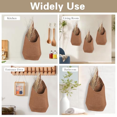 100% Linen Hanging Storage Bags Baskets 2 Pcs, Small Wall Storage Bag for Kitchen, Bedroom, RV Camper Organizer, Sewing Room, Nursery Storage, Kids Room (Brown) - color: Brown