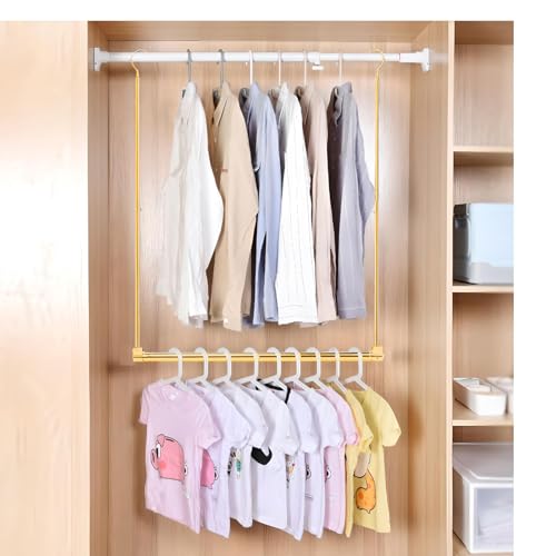 Adjustable Hanging Closet Rod, Extender Hanging Rod, Closet Hanging Organizer, Heavy Duty Closet Bar, Hanging Rod (Gold, 1 Pack) - color: Gold, size: 1 Pack