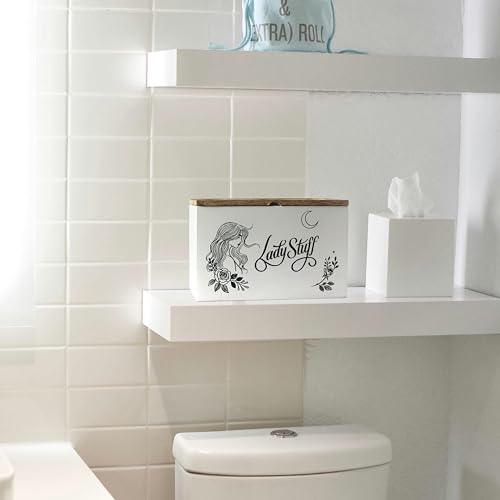 Tampon Holder for Bathroom Tampon Storage Feminine Product Organizer Pad and Tampon Organizer Tampon Container Lady Stuff Box Wood Bathroom Accessories Gift for Woman Girl, White - color: Rose-white