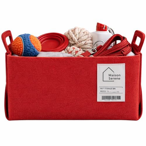 Felt Storage Bin - Foldable Fabric Storage Basket with Handles, Multi-Purpose Storage Organizer for Shelves, Closet, Toys, Clothes, Blankets, Bedroom, Living Room & Nursery, RED, Medium - color: RED, size: M