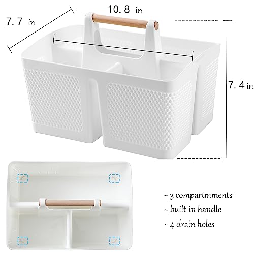 rejomiik Portable Shower Caddy Basket Plastic Cleaning Caddy Organizer Storage Tote with Handle for Bathroom, College, Dorm Room Essentials, White - color: White