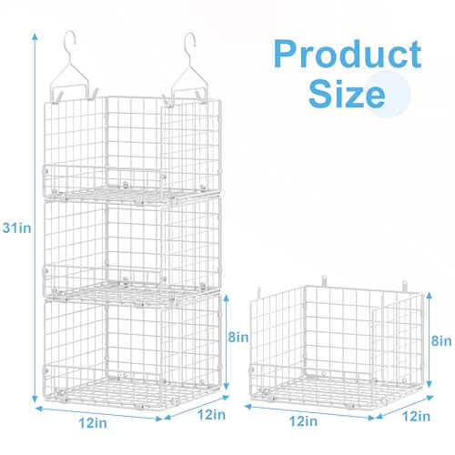 Sonyabecca 3-Tier Hanging Closet Organizer with 5 S Hooks, Closet Shelves for Clothes, Shoes, Handbags, Accessories, Hanging Basket, Closet Storage, Closet System, Closet Organizers and Storage - color: White, size: Large
