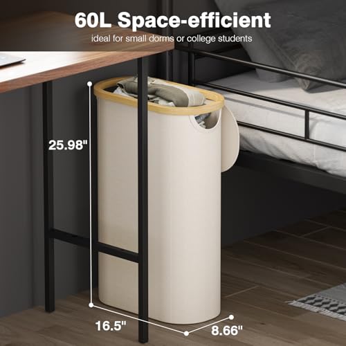 Slim Laundry Hamper with Lid, 60L Small Laundry Basket with Handles&Removable Bag, Thin Dirty Clothes Hampers for Laundry, Narrow Laundry Hampers for Bedroom Aesthetic, Beige - color: Beige, size: 60L