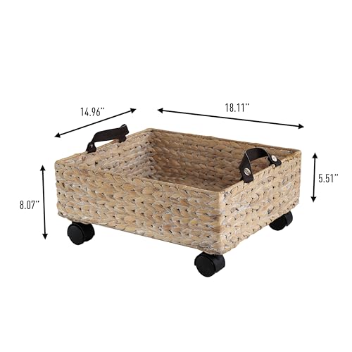 happimess BSK2014C Adaline 18.11" Classic Farmhouse Handwoven Hyacinth Rectangular Underbed Storage Bin with Wheels and Handles for Storage and Decoration in Bathroom, Bedroom, Closet, White Wash - color: White Wash