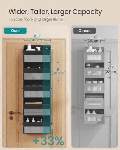 SONGMICS Over-the-Door Organizer, 5-Tier Door Hanging Storage Shelf, Heavy-Duty Closet Hanging Organizer Foldable, Transparent, Pockets, Metal Hooks, Ink Black URDH010BH01 - color: Ink Black