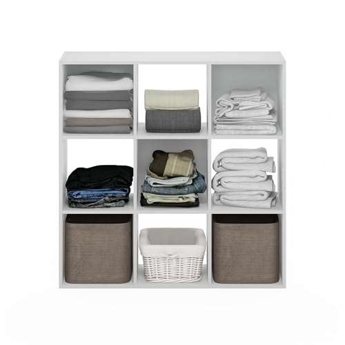 Furinno PELLI Closet Organizers and Storage, 9-Cube Closet Organizer, Open Shelf Closet Storage, for Wardrobe, Bedroom, Living Room, White - color: White, size: 9-Cube