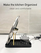 Anti-Rust Metal Spoon Rest with Lid Holder, Heat-Resistant Pot Lid Rest, Multifunctional Spatula Holder While Cooking for Stovetop and Kitchen Counter – Black Gold - color: GOLDBLACK
