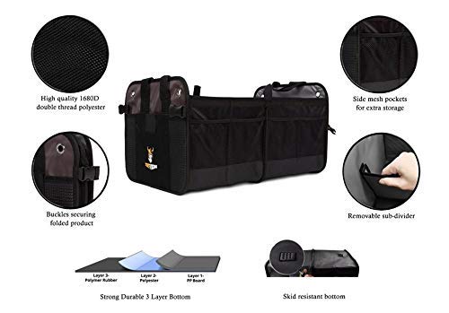 Tuff Viking Convertible SUV Trunk Organizer | Truck Bed Organizer for SUVs, Autos, Trucks and Jeeps with Tie Down Straps - color: Black, size: 2-in-1