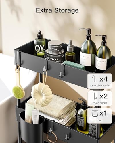 Pipishell Slim Storage Cart with Wheels - 3 Tier Bathroom Organizers and Storage Cart - Rolling Carts for Bathroom, Kitchen, Narrow Space, Laundry Room,Black - color: Black, size: 3-Tier