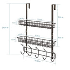 OYEAL Over The Door Hook Rack with 5 Hooks 2 Baskets Steel, Sturdy Durable Coat Rack Towel Hooks Hanging Organizer Shelves for Home Bedroom Bathroom Kitchen, Brown - color: Brown