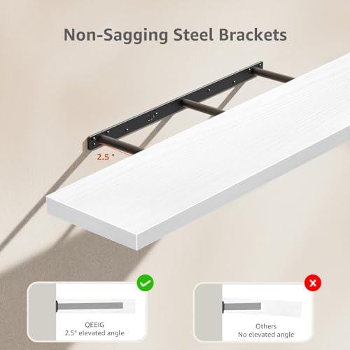 QEEIG Floating Shelves for Wall 47.2" Extra Long - Wall Mounted Shelf Bathroom Kitchen Living Room Bedroom Farmhouse Home Decor Display Bookshelf Large 47.2 x 9.3 inch Set of 2, White (008-120W) - color: B. White, size: 47.2"