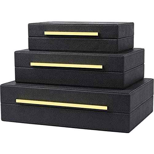 Black Shagreen Box Faux Leather Set Of 3 Pcs Storage Decorative Boxes,Modern Stacking Decorative Boxes with Lids For Home Decor Coffee Table Top Storage Jewelry Box Organizer - color: Black, size: 3 pack
