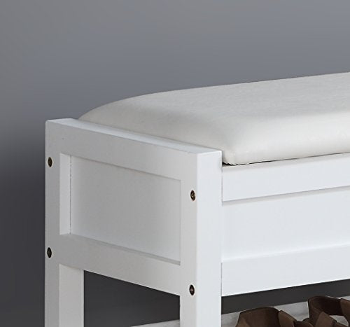 Roundhill Furniture Rouen Clean White Seating Bench with Shoe Storage, - color: White Faux Leather