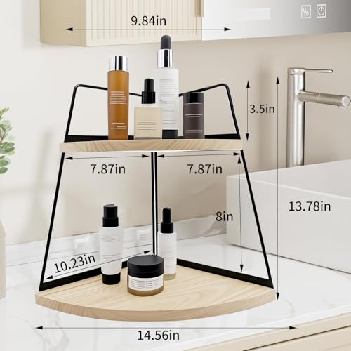 2 Tier Bathroom Counter Organizer,Standing Rack Cosmetic Holder,Wood Bathroom Organizer,Vanity Organizer Bathroom Counter Tray,for Bathroom,Bedroom (Log Color) - color: Log Color