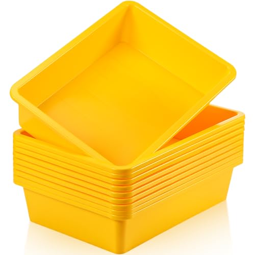 Hoteam 10 Pcs Flat Storage Organizer Tray Bin Paper Tray for Classroom Plastic Stackable File Organizer for School Office Teacher Book Organization(Yellow,13.78 x 9.84 x 3.15 Inch) - color: Yellow, size: 13.78 x 9.84 x 3.15 Inch