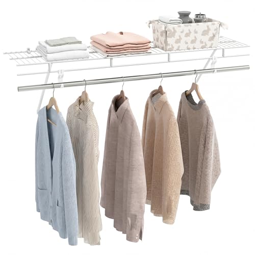 Giantex Closet Shelf with Hanging Rod, 4 ft Wall Mounted Wire Shelving Kit with Storage Shelf & Clothes Rod, Ventilated Metal Wall Shelf Organizer for Laundry Room, Closet, Bedroom, White - size: 4 ft