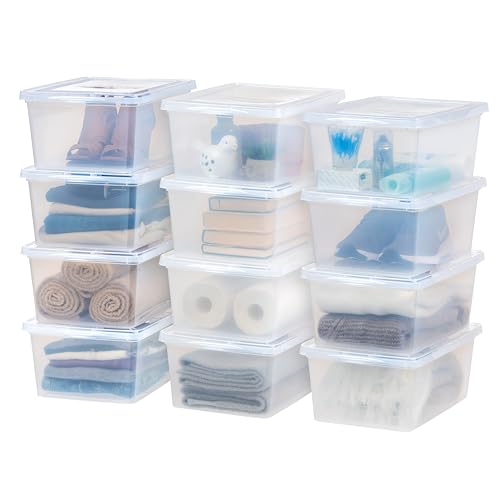 IRIS USA 12-Pack Storage Bins with Lids, 17 Quart, Shoe Boxes Clear Stackable Containers Organize Shoes Closet Shelves, Classroom Organization Teacher Tools, Game Storage - BPA-Free Plastic - size: 17 Qt, style: 12 Pack