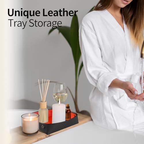 Leather Carbon Fiber Desktop Storage Tray, Decorative Catchall Organizer for Keys, Wallet, Watch, Jewelry, Entryway Table - color: Orange