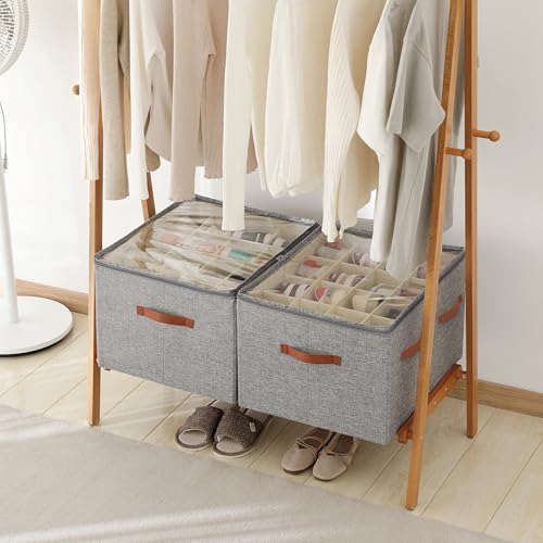 Shoe Organizer for Closet, Foldable Large Shoe Storage Bins with Clear Cover, Removable Partitions and Bottom are Supported by Plastic Boards (Grey, 20.5“Lx16.9 Wx13'H) - color: Grey
