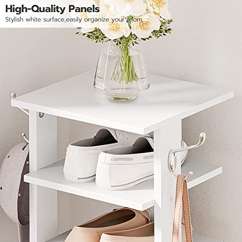 HOOBRO 8 Tiers Vertical Shoe Rack, Wooden Shoe Storage Organizer with Hooks, Narrow Shoe Tower for 8 Pairs, Space Saving, for Entryway, Living Room, Bedroom, White WT07XJ01G1 - color: White, size: 8 Tier (11"W)