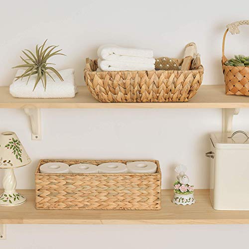StorageWorks Water Hyacinth Bathroom Basket Organizer and Storage for Tank Topper, Wicker Toilet Paper Basket for Back of Toilet Baskets, Long Narrow Tank Tray & Small Woven Baskets for Decor, 2 Pack - color: Natural(Water Hyacinth), size: 15 ¾"L x 6 ½"W