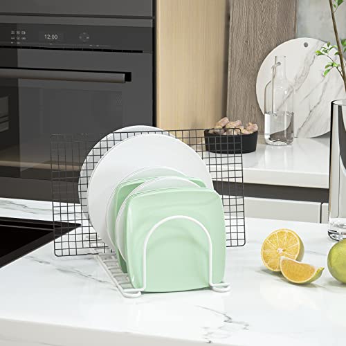 JAQ Plate Rack for Cabinet, 10.5" Vertical Dish Organizer for Plates, Pot Lids, Cutting Boards & Baking Sheets, Metal Kitchen Cabinet Organizer for Pantry Countertop (2-Pack, White) - color: White /2 Pack