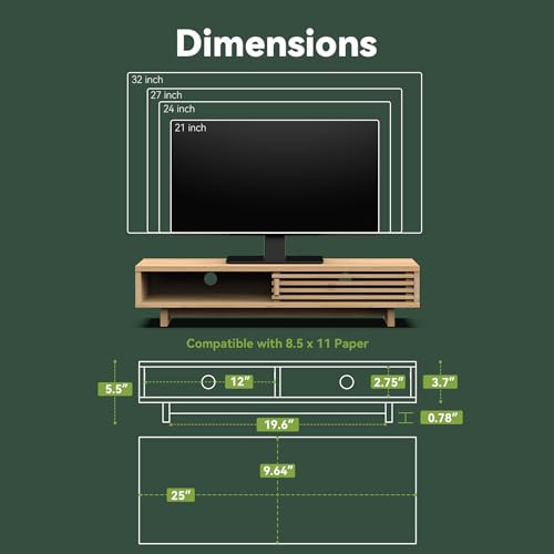 Monitor Stand Riser with Sliding Door, Computer Laptop Stand Desk Shelf Organizer with Storage (Natural Bamboo, 25 Inch) - color: Natural Bamboo, size: 25 Inch