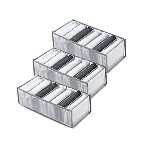 Wardrobe Clothes Organizer 7 Grids Portable Closet Organizer Mesh Separation Storage Box Foldable Closet Drawer Organizer for Underwear Socks Scarves Leggings (Grey, 3 Leggings Grid) - size: 3 Leggings Grid