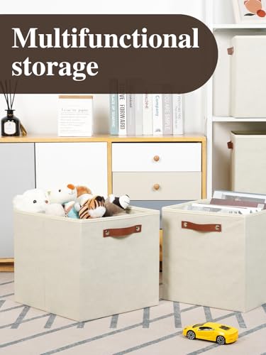Temary Cube Storage Bins 4Pack Foldable Storage Baskets for Clothes Shelf Basket with Handles, Fabric Storage Boxes Organizer Bins for Home (Beige, 13x15x13 Inch) - color: Beige, size: 13x15x13
