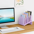 5-Section Desk File Organizer, Metal Mesh Folder Organizer for Documents, Mail & Office Papers (Purple) - color: Purple