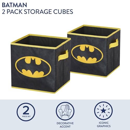 Batman Kids Storage Cubes, 2 Pack Foldable Fabric Bins with Handles, Collapsible Organizer Boxes for Bedroom, Playroom & Nursery, Durable Kids Storage Solution - color: Batman