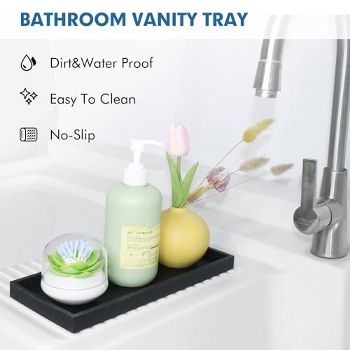 Bloss Vanity Tray with Soap Dish - 11.8x5.1inch BathroomTrays, Silicone Vanity Tray, Marble Countertop Trays, Toilet Tank Tray, Kitchen Counter Trays - color: Black, size: 11.8" x 5.1" x 0.9"