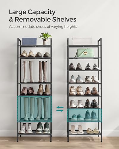 SONGMICS Narrow Shoe Rack, Sturdy 8 Tier Metal Tall Shoe Rack Shelf, Slim Shoe Storage Organizer for Closet Entryway Small Spaces, Vertical Shoe Stand Tower for 18 Pairs Shoes, Easy Assembly, Black - color: Black