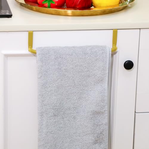 2 Pieces Metal Towel Bar Kitchen Cabinet Steel Towel Rack Bar for Hanging on Inside or Outside of Doors, Home Kitchen Bathroom(Gold) - color: Gold